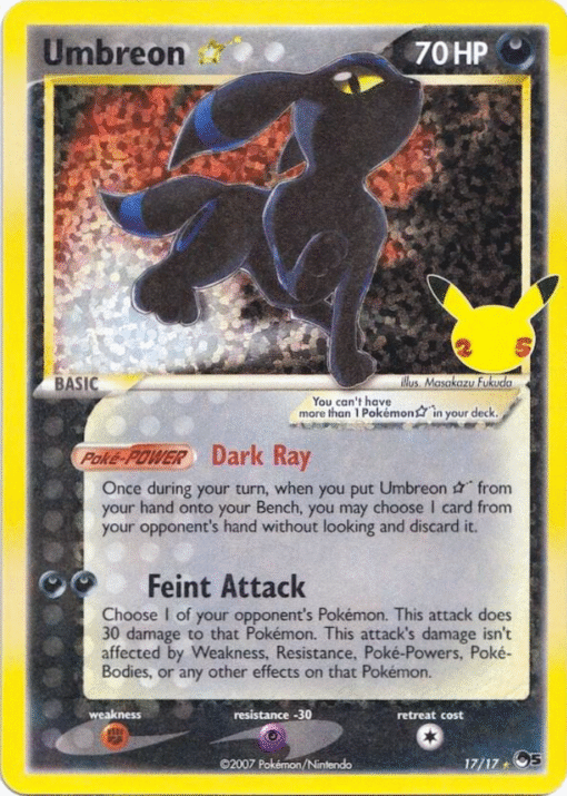 2007 Pokemon Celebrations 25th Classic Collection Umbreon 17/17 Gold Star NM
